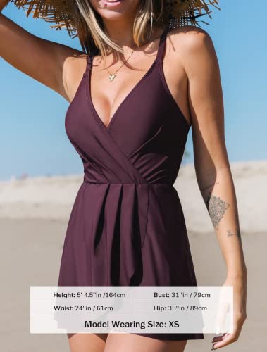 CUPSHE One Piece Swimsuit for Women Tummy Control Swim Dress Crisscross Ruched Skirted Bathing Suit with Bottom4