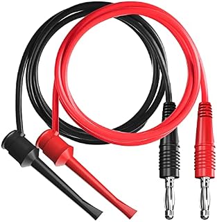 Cleqee 2PCS 4mm Banana Plug to Minigrabber Test Hook Clips Test Leads Copper Soft Cable Wires for Multimeter Electrical Testing 500V 5A