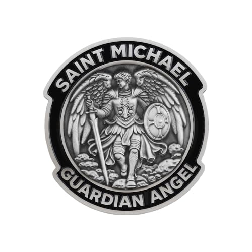St Michael The Archangel Car Emblems and Badges,Stylish Car Badges with 3D Embossed Design,Self-Adhesive Metal Cars Decal as Christian Cars Accessories & Decoration (Gray-Black)
