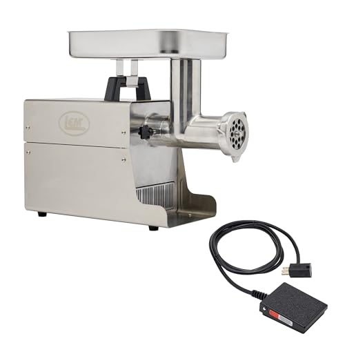 LEM Products BigBite #12 Meat Grinder and Grinder Foot Switch Bundle, 0.75 HP Stainless Steel Electric Meat Grinder Machine, Ideal for Frequent Use