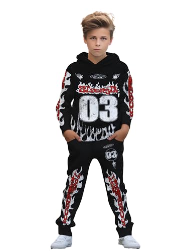 Image of boys' clothing sets, 2-Piece Hoodie & Pants Outfits for Boys Size 4-14 | Lightweight Non-Fleece Fall & Spring Clothing Sets