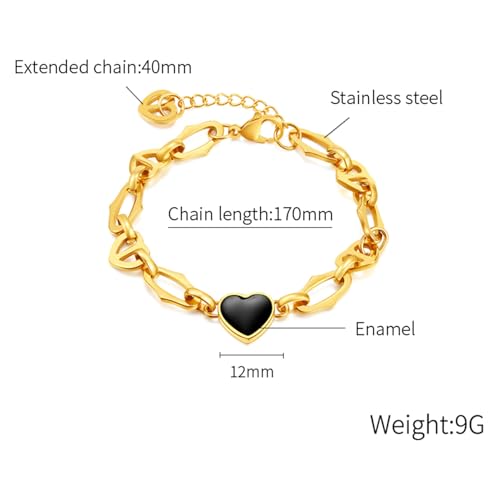 Fashion Stainless Steel Enamel Heart Link Chain Bracelet2