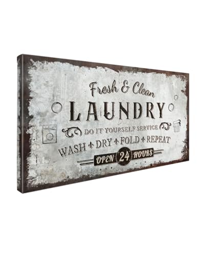 IPIC - Rustic Laundry Sign Wash Dry Fold Repeat, Canvas Print Wall Art for Family Laundry Room, Farmhouse Style Wall Decor For Home Decoration