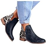 AOKASII Ankle Boots for Women,Womens Ankle Boots Low Heel Zip Round Toe Chunky Heel Boots Leopard...