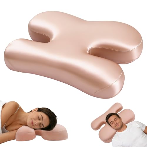 vocheer Side Sleeper Pillow for Anti-Wrinkle Cooling Memory Foam Beauty Pillows for Neck Pain & Breathing Smoothly Silky Satin Anti-Aging Pillow with rgonomic Design (Pink)