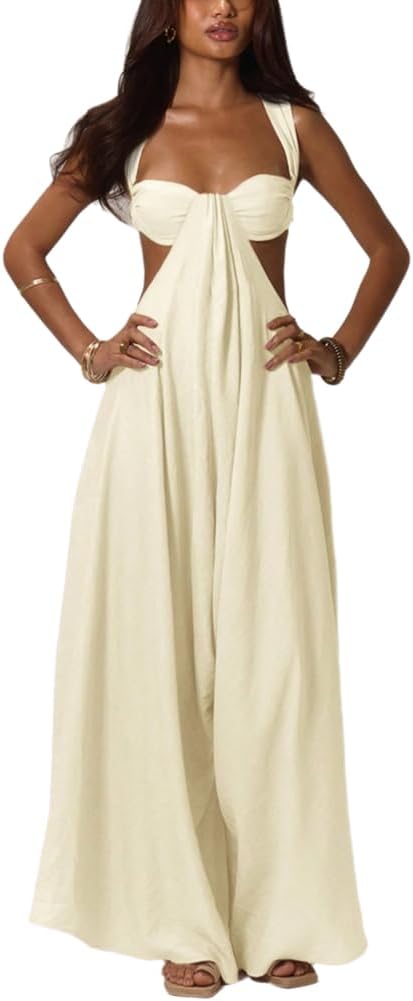Sexy Jumpsuits for Women Summer Sleeveless Tie Up Backless Top Wide Leg Pants Jumpsuit Club Night Out Outfits