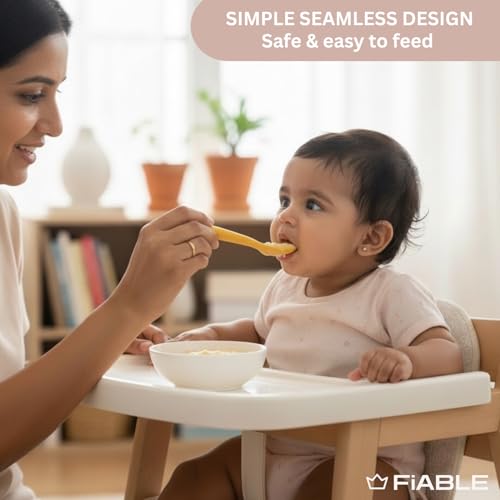 Image of FiABLE Premium 100% Pure Silicone Baby Spoons - Set of 2 Food Grade, BPA Free Spoons for 6months+ | First-Stage Spoons, Soft-tip Easy on Gums I Baby Training Spoon | - Set of 2 Pink&Yellow