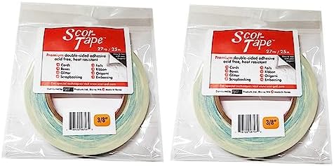 Scor-Tape 3/8" Double-Sided Adhesive Tape, 27 Yards x 2 Rolls, Acid-Free, Ultra-Thin, Perfect for Card Making, Scrapbooking & Paper Crafts, Multi-Pack Value