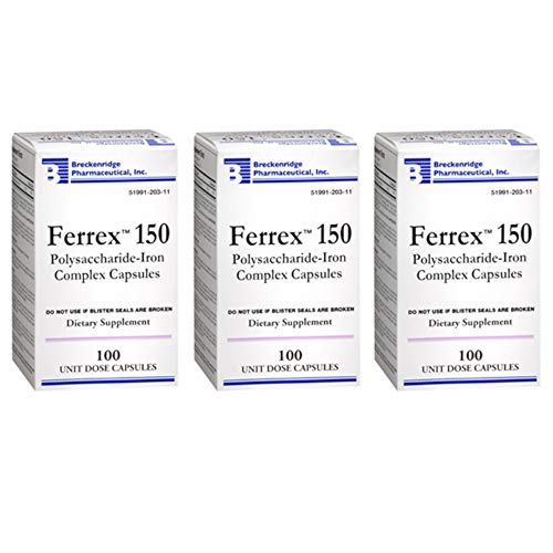 Ferrex 150 Polysaccharide Iron Complex Capsules By Breckenridge - 100 Ea (3-Pack) by Marble Medical Ferrex 150 Polysaccharide Iron Complex Capsules By Breckenridge - 100 Ea (3-Pack) by Marble Medical