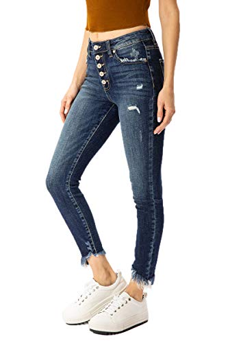 Kan Can Women's High Rise Button Fly Skinny Jeans - KC85773