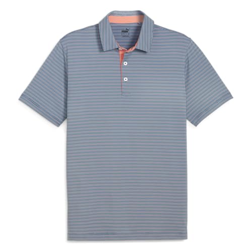 PUMA Mens Mattr Bay Striped Short Sleeve Shirt Golf Casual Casual - Blue
