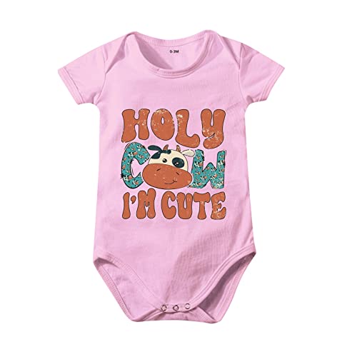Baby Boys Girls Romper 𝐂artoon Letter Printed Newborn Outfit Short Sleeve Bodysuits Toddler Summer (Pink, 12-18 Months)