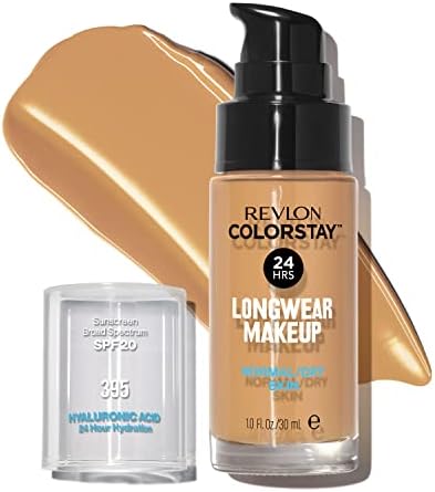 Liquid Foundation by Revlon, ColorStay Face Makeup for Normal & Dry Skin, SPF 20, Longwear Medium-Full Coverage with Natural Finish, Oil Free, 395 Deep Honey, 1 Fl Oz