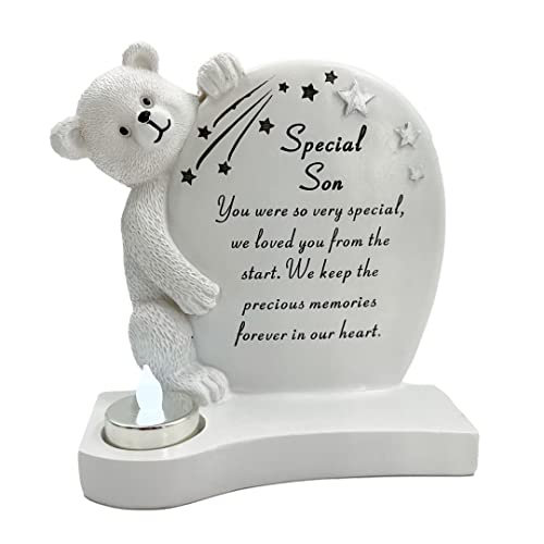 Angraves Special Son Plaque commémorative pour tombe Motif ours en peluche avec bougie chauffe-plat