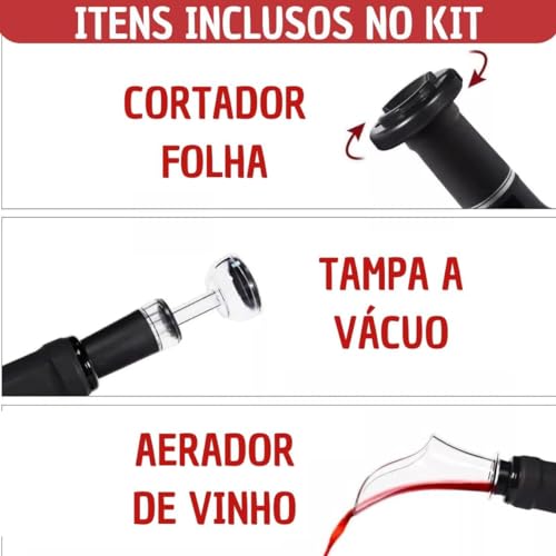 Kit Abridor de Vinho Elétrico, Saca-Rolhas Automático para Amantes de Vinho, Excelente Opção de Pres