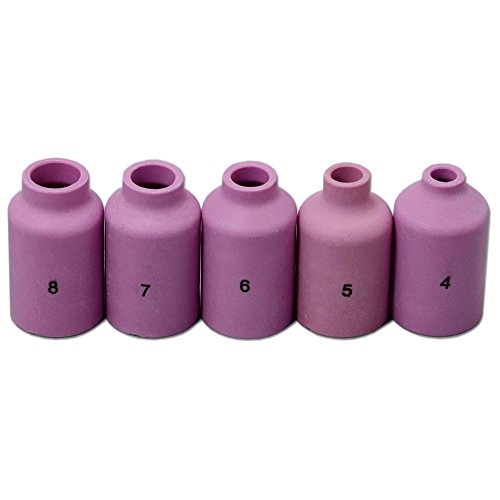 Image of RIVERWELD TIG Gas Lens Large Diameter Alumina Nozzle Ceramic Cups 54N14 8# 1 /2 inch, 54N15 7# 7 /16 inch, 54N16 6# 3 /8 inch, 54N17 5# 5 /16 inch, 54N18 4# 1 /4 inch for SR WP 17 18 26 TIG Welding Torch 5pcs