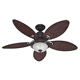 Hunter Fan Company 54095 Caribbean Breeze 54-Inch Ceiling Fan with Five Antique Dark Wicker Blades and Light Kit, Weathered Bronze