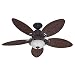 Hunter Fan Company 54095 Caribbean Breeze 54-Inch Ceiling Fan with Five Antique Dark Wicker Blades and Light Kit, Weathered Bronze