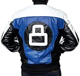 Attire Trends EASTIFIED Mens 8 Ball Pool Billiard Cue Bomber Faux Leather 90's Retro Jacket Blue Bla