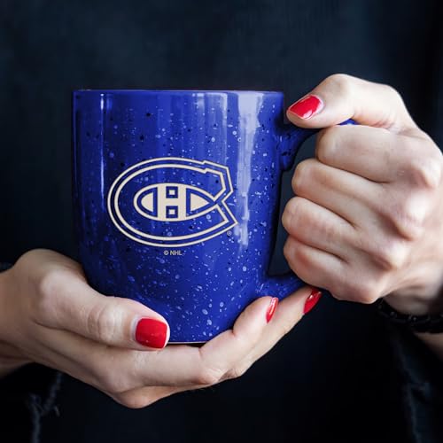 Image of Rico Industries NHL Hockey Montreal Canadiens Royal Personalized 16 oz Team Color Laser Engraved Speckled Ceramic Coffee Mug