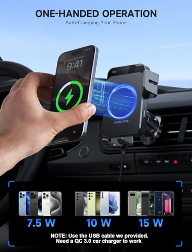 MOKPR Handyhalterung Auto mit Ladefunktion, 15W Handyhalterung Auto Induktives Laden für Entlüftungsclips/Instrumententafel/Windschutzscheibe für iPhone 16/15/14/13, Galaxy S24 usw (Schwarz)