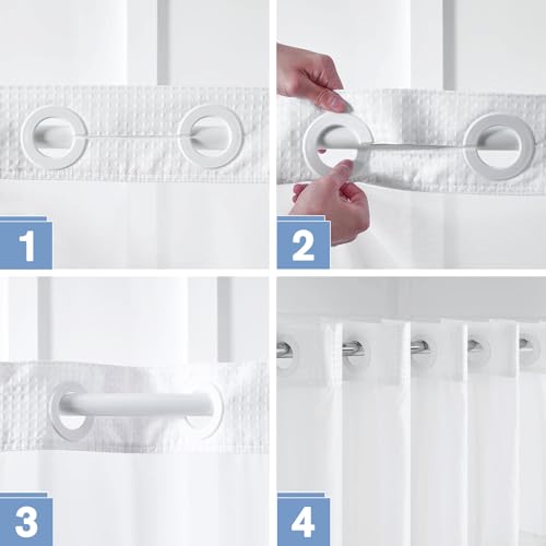 Furlinic 84 in Long Waffle Weave No Hook Shower Curtain with Waterproof Snap in Liner,White Thick Textured Bathroom Curtains with Top Window,Machine Washable & Hotel Quality,71x84 Inch - Thumbnail 5