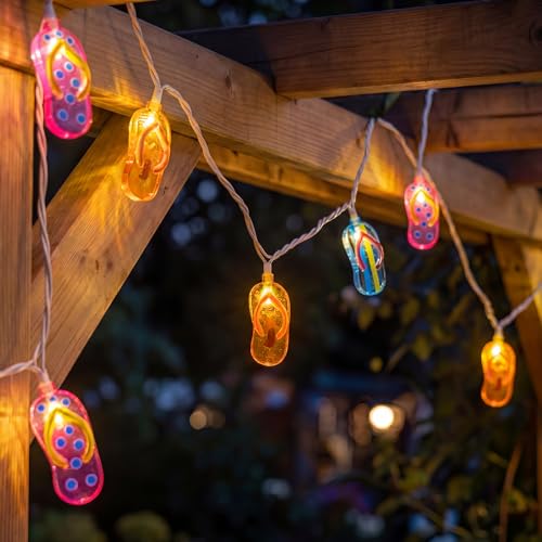 Oviejo 8.5Ft Tricolor Slipper String Lights, Outdoor Beach Slipper String Lights with 10 Colorful Flip Flop, Summer Waterproof Hanging Slipper Lights for Summer Camp Hawaiian Wedding Pool Party Decor