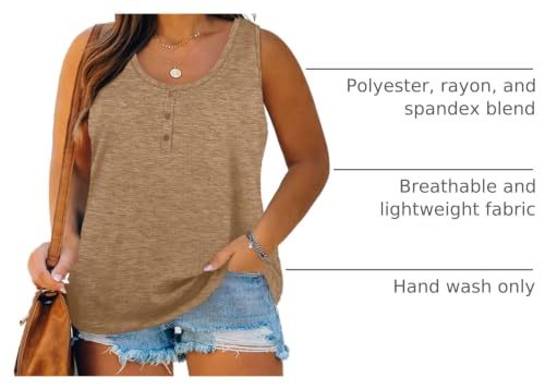 Image of Womens Plus Size Tank Tops Summer Button Down Henley Shirts Sleeveless Tops