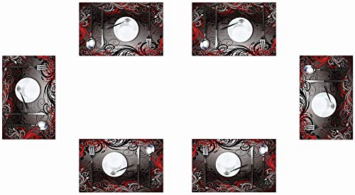 Britimes Set of 6 Placemats Abstract Red and Black Lines Kitchen Decorative Polyester Non-Slip and Heat-Resistant 12x18 Inches Place Mats for Dining Table