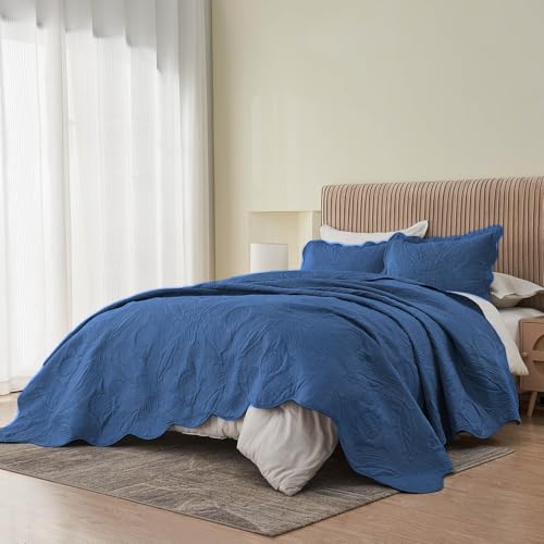 Image of Kingnex Oversized King Bedspreads 128x120 for Extra Wide Tall King or Cal King Bed Ultrasonic Quilted Coverlet Set 3 Piece Include 1 Quilt 2 Pillowcases Navy