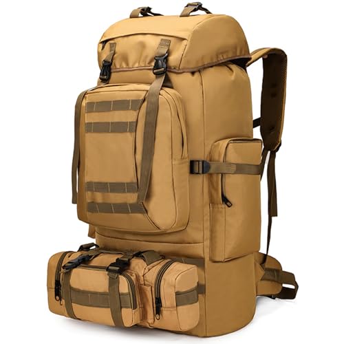 Kabxhueo Wanderrucksack 80L - 100L Wandern Rucksack Herren Damen Wasserdichter Trekkingrucksack großer Reiserucksack Abnehmbare Outdoor Molle Taktischer Rucksack Für Bergsteigen Camping Reisen,Khaki