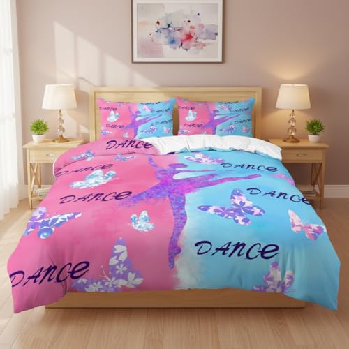 CCoutueChen Girls Butterfly Bedding Set Queen Size Purple Ballet Comforter Set for Kids Teens Bedroom Decor 3Pcs Soft Microfiber Qulited Comforter with 2 Pillowcases/90 x90