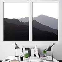 2 Piece Framed Canvas Wall Art Monochromatic Mountains Canvas Prints Home Artwork Decoration for Living Room,Bedroom - 16