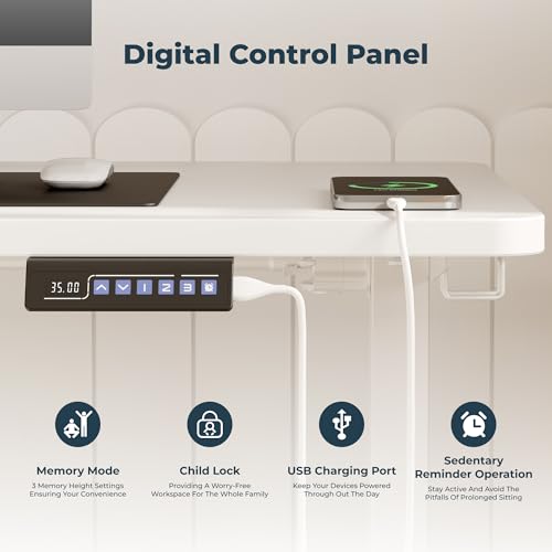 Image of Adjustable Stand Up Desk with Memory Preset, 55 x 24 Inch Standing Desks Electric Desk for Home Office with Splice Board (White)
