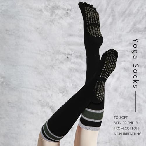 Image of Benefeet Sox Womens Knee High Toe Socks Non Slip Long Toe Socks Unisex Five Finger Socks Knee High Yoga Socks with Grips