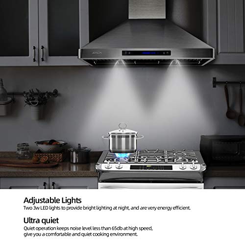 IKTCH 36'' Wall Mount Range Hood, 900 CFM Stainless Steel Kitchen Chimney Vent with Gesture Sensing & Touch Control, Ducted/Ductless Convertible, 2 Pcs Adjustable Lights, 3 Pcs Baffle Filter IKP02R-36 - Thumbnail 4