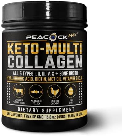 Keto Collagen Protein Powder MCT Oil Bone Broth 5 Types I,II, III,V,X Non-GMO Gluten Free 1 lb Paleo Friendly Unflavored Anti-Aging & Sports Recovery