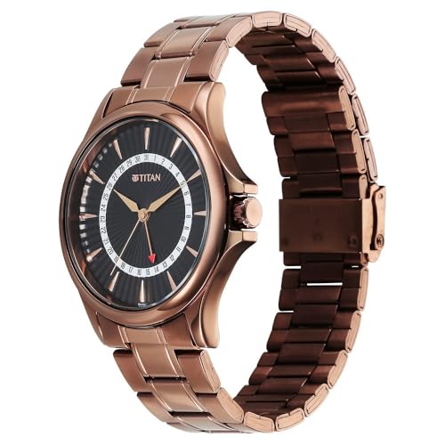 Image of Titan Karishma Quartz Analog with Date Black Dial Stainless Steel Strap Watch for Men