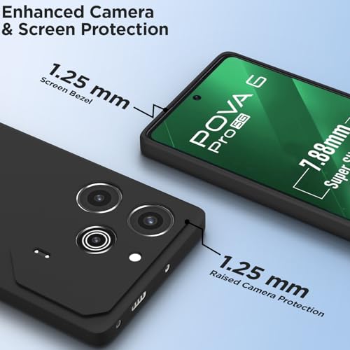 Image of Outlouders Back Cover for Tecno Pova 6 Pro 5G | Camera Protection | Durable Soft Matte Silicone Bumper Case (Black)