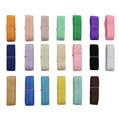 Harvey Sky 20 Yards 5/8 Inch Fold Over Elastic Solid Color Trim 20 Colors X 1 Yard Ribbon Sewing Elastic Ribbon Band For Diy Craft Baby Girls Hair Bow Hair Ties Head Band #TOP1