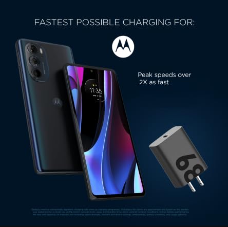 Image of Original Motorola 68W Fast Charger USB-C PD Rapid Charging Adapter with C to C for Moto Edge 60 Fusion, 60 Pro, 60 Stylus, Edge 60 /70 /50, G57 / 67 / G86 / G45 Power, Raze 60 /Ultra (1YEARWARRANTY)