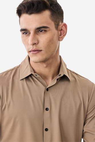 Image of SNITCH Men Casual & Semi-Formal Shirt | Regular Fit Full Sleeve Point Collar Solid Design | Premium Nylon Blend Breathable & Stretchable Fabric for All Day Comfort