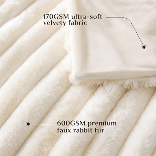 BEDELITE Faux Fur Throw Blanket for Couch, 770GSM, 50" x 60", Cream | Soft and Cozy Luxurious 3D Striped Fluffy Blanket, Warm Plush Fuzzy Faux Rabbit Fur for Women Gift, Stylish Room Decor - image 3