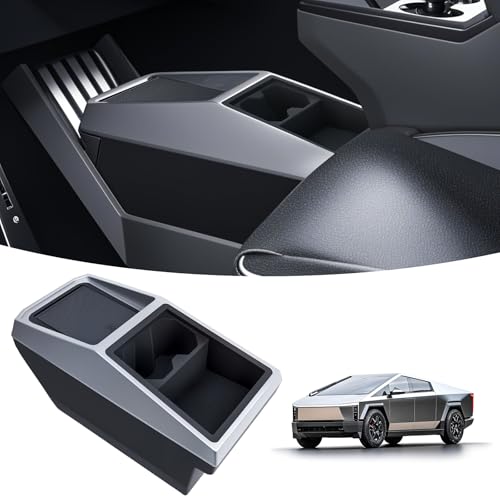 WheelX Center Console Storage Organizer Compatible with Tesla Cybertruck 2024+, Under-Screen Tray with Cup Holder, Fits Bottles, Wallet, Glasses, Phone, Charging Cables Accessory Holder - Best underscreen console organizer