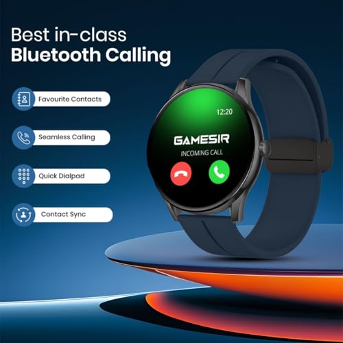 Image of GameSir Glavito Round Dial Smartwatch with 1.49 inch AMOLED Display, 100+ Sports Modes, IP67, Bluetooth Calling, Crown Control, Health Tracking, 100+ Watch Faces, Men & Women (Magnetic Dark Blue)