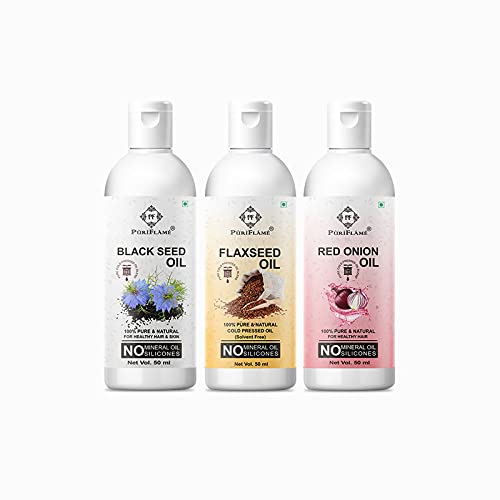 100% Pure Blackseed & Flaxseed & Red Onion Combo For Rapid Hair Growth, Anti Hair Fall, Split Ends & Promotes Softer & Shinier Hair 50ML Each Oil(Pack Of 3)