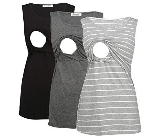 Image of Bearsland Women's Sleeveless Maternity Nursing Tank Tops Breastfeeding Shirts