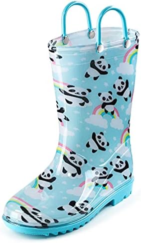 Puddle Play Waterproof Aqua Panda PVC Rain Boots Easy-On Handles - Blue - Size 13 Little Kid