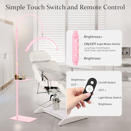 Image of Mznoo Lash Light with Tool Tray, 3600LM LED Moon Light for Lash Tech, Pink | Shadow-free, 3200K to 6500K, Flexible&Adjustable Lamp Head, for Lash Tech /Nail Tech /Esthetician