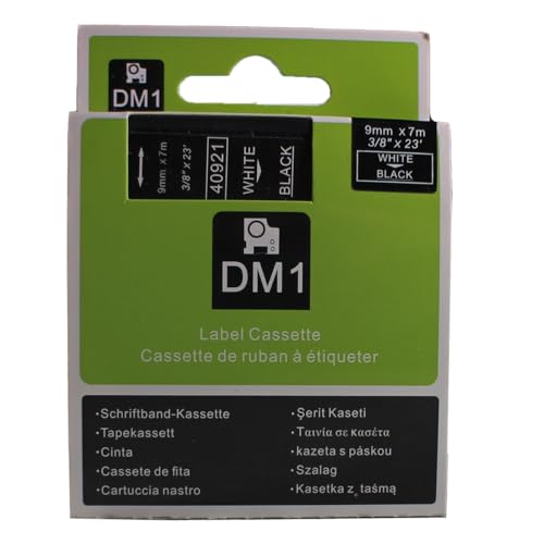 Fita Refil Compatível D1 40921 Preta 9mm para Rotulador Dymo LM150 LM160P LM210D LM420P LM500TS Colo